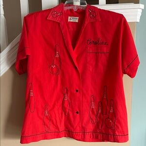 Red Bowling Shirt with Embroidered Pins